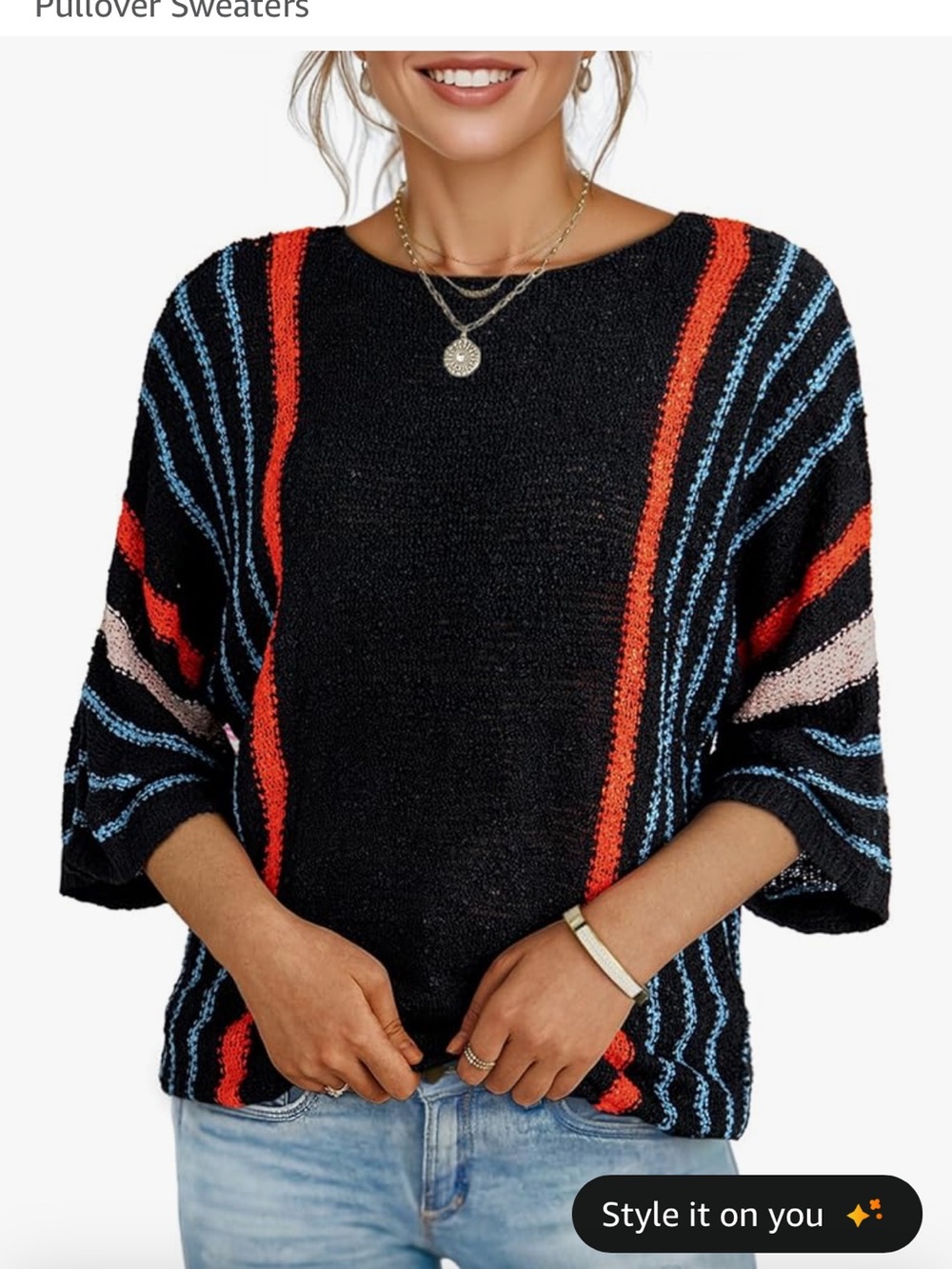 Donato Black Striped Knit Sweater with Orange Accents